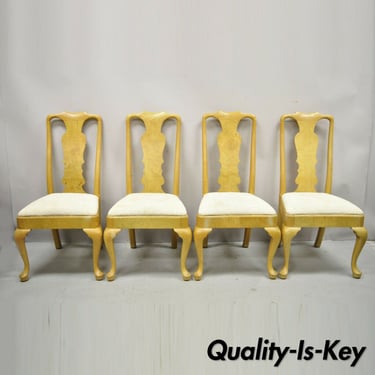 Vintage Henredon Yellow Burl Wood Queen Anne Dining Chairs - Set of 4