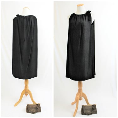 Vintage 60's Designer MANCINI California Black Back Waterfall Drapery Hollywood Sophisticated Cocktail Event Sheath Dress 