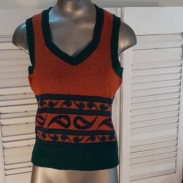 Vintage 70s Way Cool Novelty Sweater Vest /S/M  / Paisley 