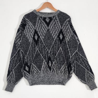 Vintage 90s Black.Gray Acrylic Knit Sweater Sz. L
