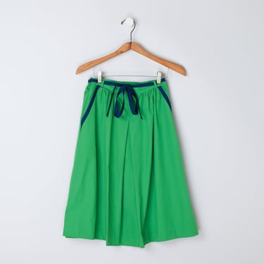 Vintage 1960s Green Wrap Skirt with Navy Cloth Belt - sixties, full skirt - Women's M, 28