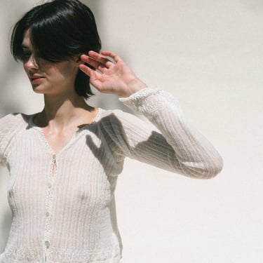 Whole Garment Lace Cardigan in Off White
