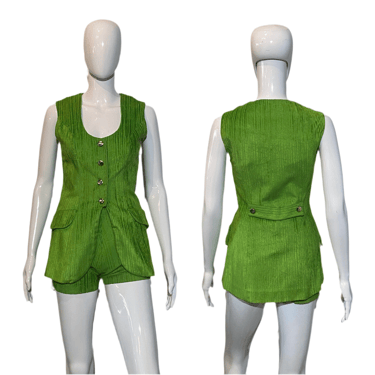 1960's Lime Green Corduroy Vest and Hot Pants Duo Size S