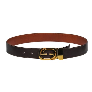 Gucci - Vintage Brown Reversible Leather Belt w/ Gold Logo Clasp