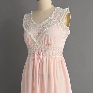 Vintage 1940s Lingerie Slip Dress | Powdery Pink Rayon Lace Lingerie Slip Dress | Small Medium 