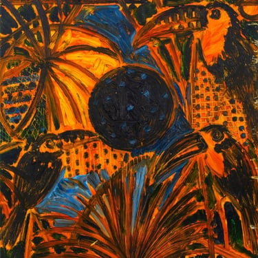 Hunt Slonem &quot;Palms &amp; Toucans&quot; Oil on Canvas, 1989