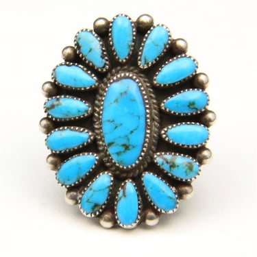 Vintage Sterling Silver and Turquoise Petit Point Style Ring Sz 8.5 Southwestern 