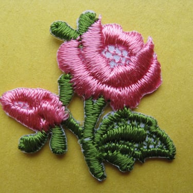 vintage rose appliqué pink flower jacket patch trim 