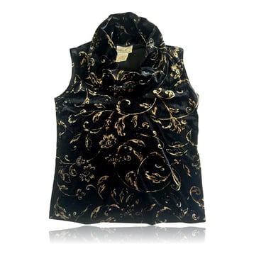 90s Velvet Cowl Neckline - High Cowl -  Black and Gold Damask // Kathie Lee Collection 