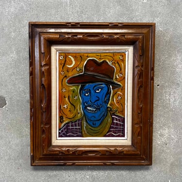 Vintage Blue Cowboy Painting