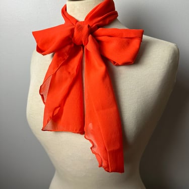 Vintage scarf~bright tangerine orange 1960’s extra long rectangular semi sheer 