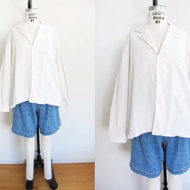 Vintage 80s Bis Bis White Cotton Button Up M - 1980s Minimalist Baggy Light Weight Jacket - Preppy Minimalist Style 