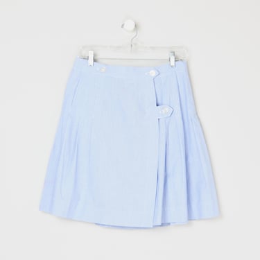 Vintage 90s Seersucker Pleated Wrap Mini Skirt - pinstriped, light blue, sky blue, school skirt - Women's M (30