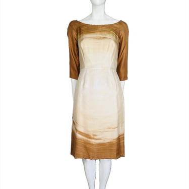 Prada Beige & Ivory Swirl Print Silk Cocktail Dress