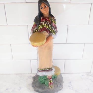 Vintage 1989 Native American Figurine Woman with Baby in Papuse Signed Yellow Bird 3-89 