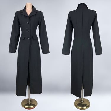 VINTAGE 90s Long Black Structured Blazer Jacket by Breakin Loose Sz 6 | 1990s Split Back Matrix Trinity Coat | VFG 