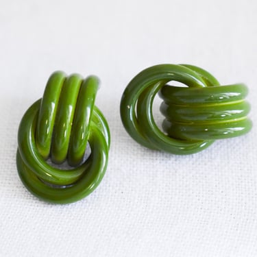 1980s Green Metal Knot Pierced Earrings 