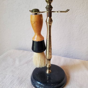 Vintage brass stand and shaving brush 