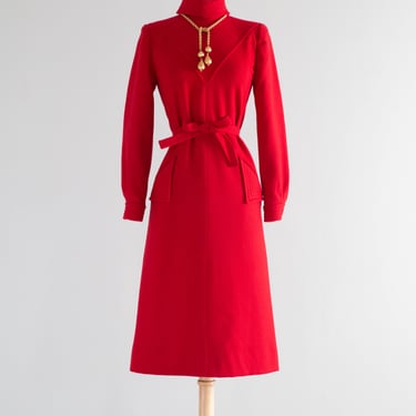 Vintage 1980's Nina Ricci Cherry Red Wool Dress / Small