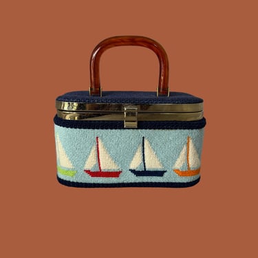 BERMUDA ISLAND Sailboat Needlepoint Handbag | Novelty Tortoise Handle Purse 