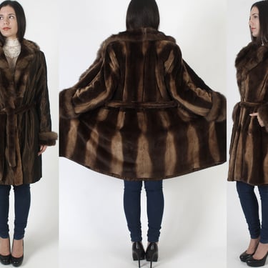 Mid Length Reversible Sheared Sable Mink Fur Belted Coat 