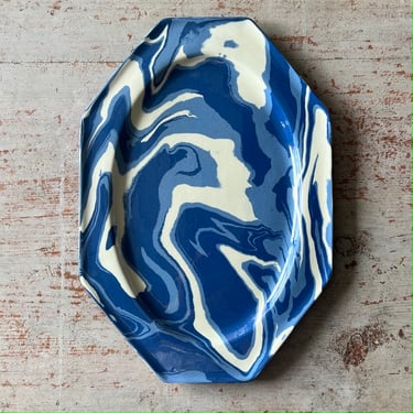 Blue Marbled Octagonal Platter/Small Copy