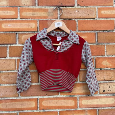vintage 70s kids red and grey collared sweater / 4t 