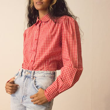 1970s Soft Red Check Cotton Shirt 