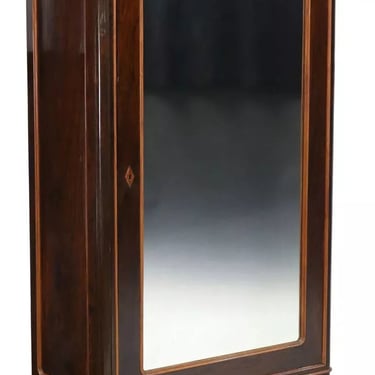 Antique Armoire, Mirrored, Italian, Inlaid Rosewood, 92.75"H, Cornice, E. 1900s