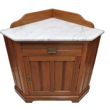 Antique Wash Stand | English Marble Top Corner Washstand 