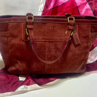 Coach 8803 Zip Top Tote - Rust Suede - Fuchsia Lining - Made in China - PLUS Free Vintage Scarf! 