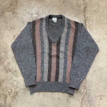 Vintage Blarney Mills Cable-Knit V Neck Sweater All Wool Sz Medium 