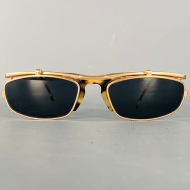 L.A.EYEWORKS Taz Gold Tortoiseshell Metal Flip Up Sunglasses