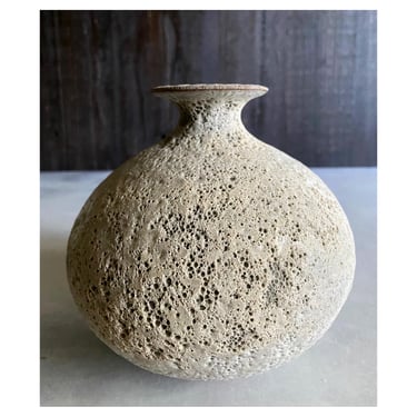 SHIPS NOW- Ceramic Stoneware Rotund Vase w White Textural Crater Glaze by Sara Paloma - primitive modern rustic earthy mcm studio pottery 