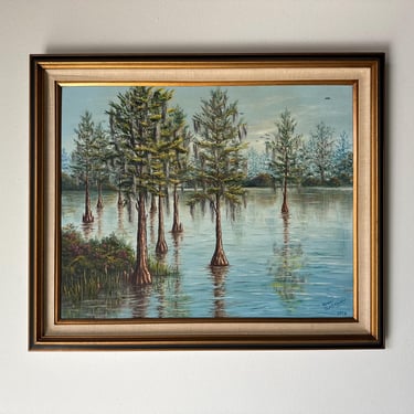 Gwen Gazaway  ( 1931 -  2009 ) Tropical Florida  Highwaymen - Style Oil Painting 