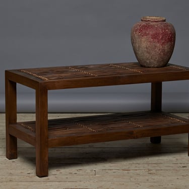 Mid Century Teak & Bamboo Two Tiered Coffee Table
