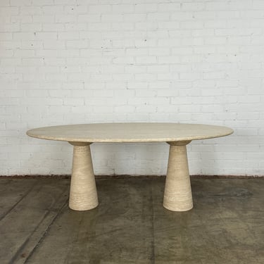 Cone pedestal travertine dining table 