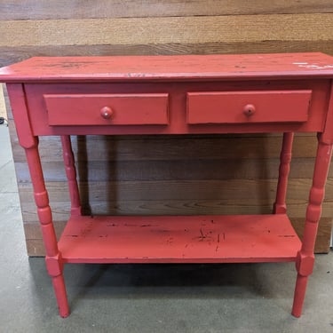 Vintage Red Console Table with Faux Drawers