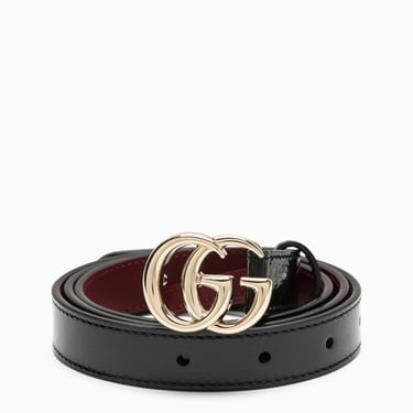 Gucci Gg Marmont Thin Belt In Black Patent Leather Women