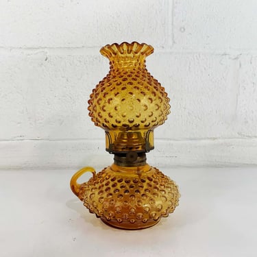 Vintage 1960s Fenton Amber Hobnail Courting Oil Lamp Country Cottagecore 