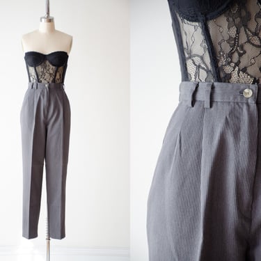high waisted pants | 90s vintage light gray dark academia corduroy style pleated trousers 