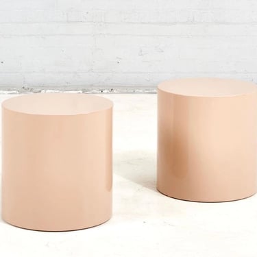 Paul Mayen Pair Tan Drum Side/End Tables, 1970