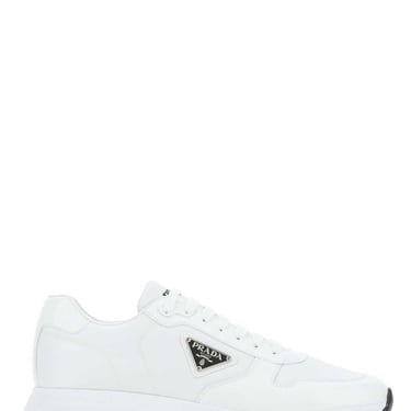 Prada Men White Re-Nylon And Leather Sneakers