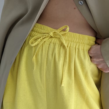 Vintage Sun Yellow Raw Silk Drawstring Shorts