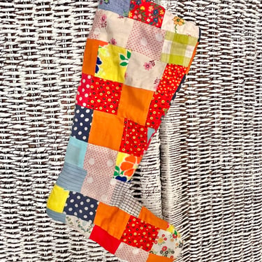 OOAK Patchwork Christmas Stocking, Handmade, Kitschy, Country, Vintage Holiday 