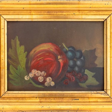 American School Still Life of Fruit Oil on Panel