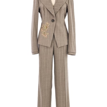 Escada Embellished Gray Pinstripe Pant Suit