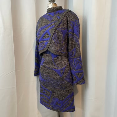 Sweater Set Crop Top Skirt 80s Japanese Vintage Purple Metallic Gold M 