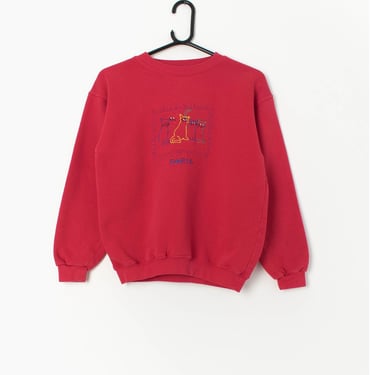 Vintage cat embroidered sweatshirt in red - Age 12 