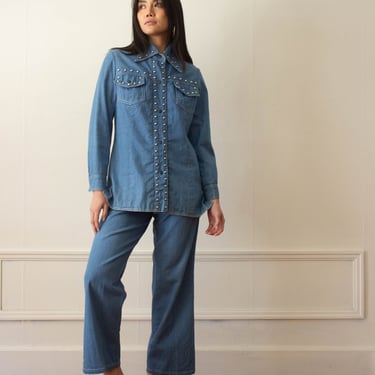 1970s Gina Teresa Studded Denim Suit 